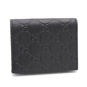 Gucci Compact Wallet Guccissima Black Business Holder Bifold GG